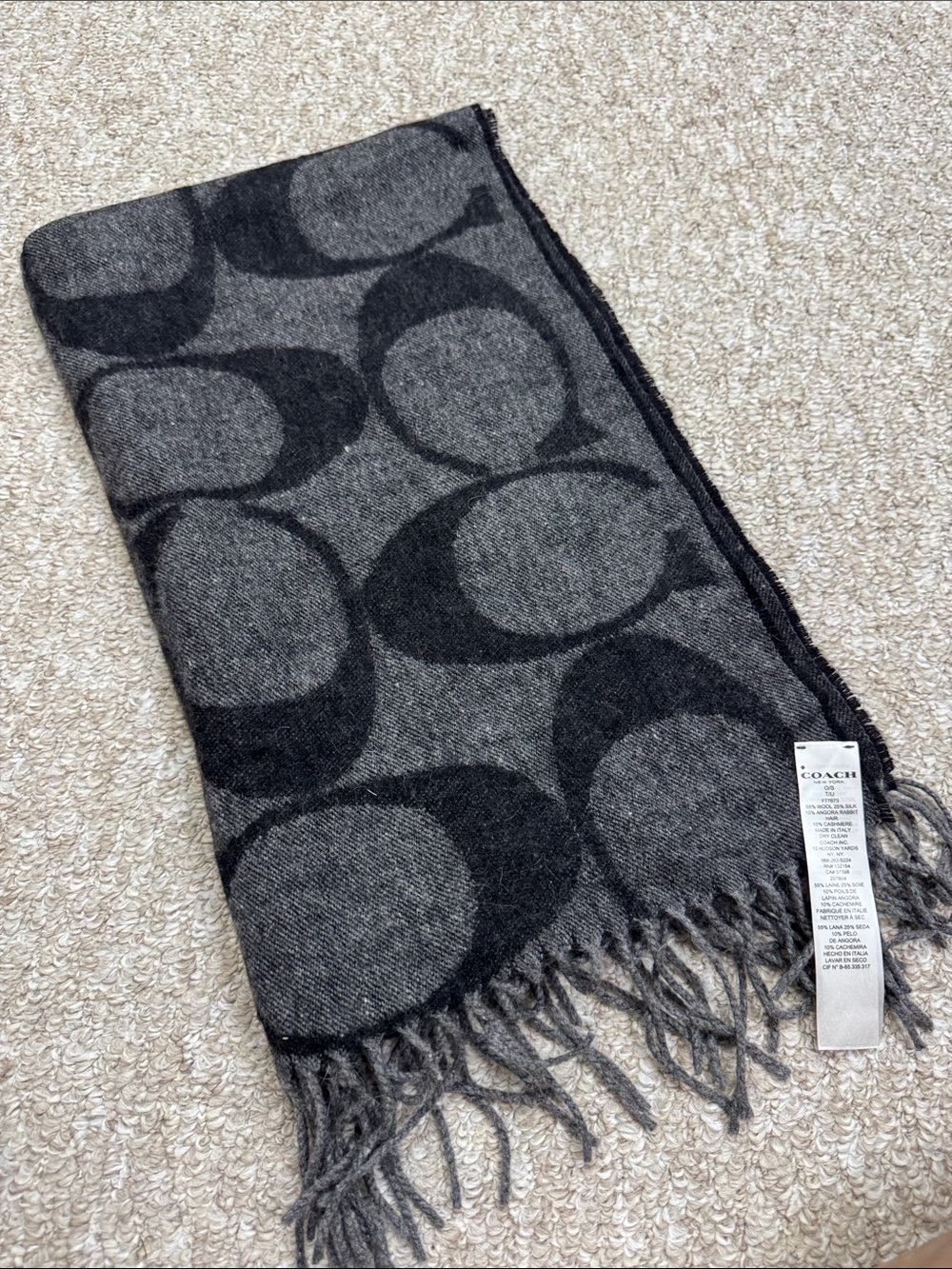 Coach Gray and Charcoal Signature Wool Scarf